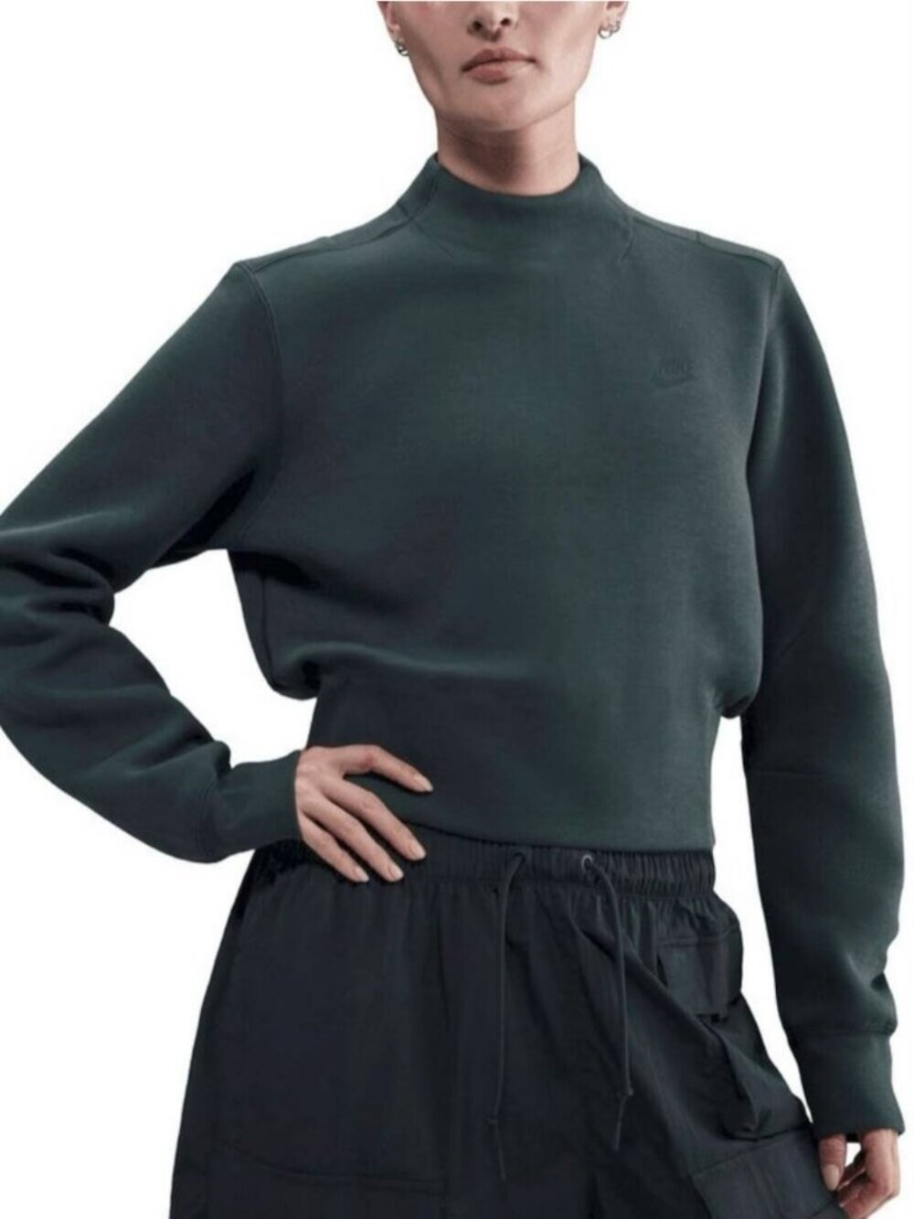 NWT NIKE Tech Women's Fleece Crew Size XS Seaweed Black